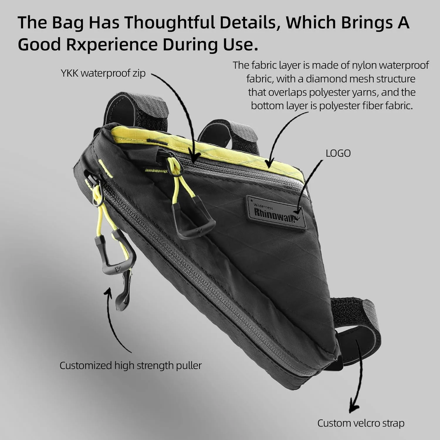 Rhinowalk Bicycle Front Frame Bag Waterproof Bicycle Bag 0.9L Cycling Accessories Nylon Pack Pouch for MTB Road Bike Cycling Commuting and Outdoor Adventures