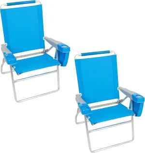 Rio Beach 2-Pack 17" Extended Height 4-Position Folding Beach Chair, Bright Blue