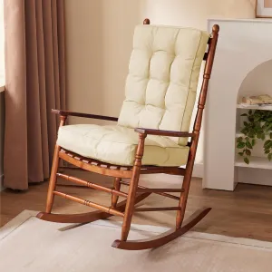 Rocking Chair Cushion Set, Waterproof and Fade-Resistant Patio Chair Cushions, Tufted Chair Pads for Rocker Furniture, Indoor/Outdoor Seat Cushions with Ties, 17x17 Inch, Beige