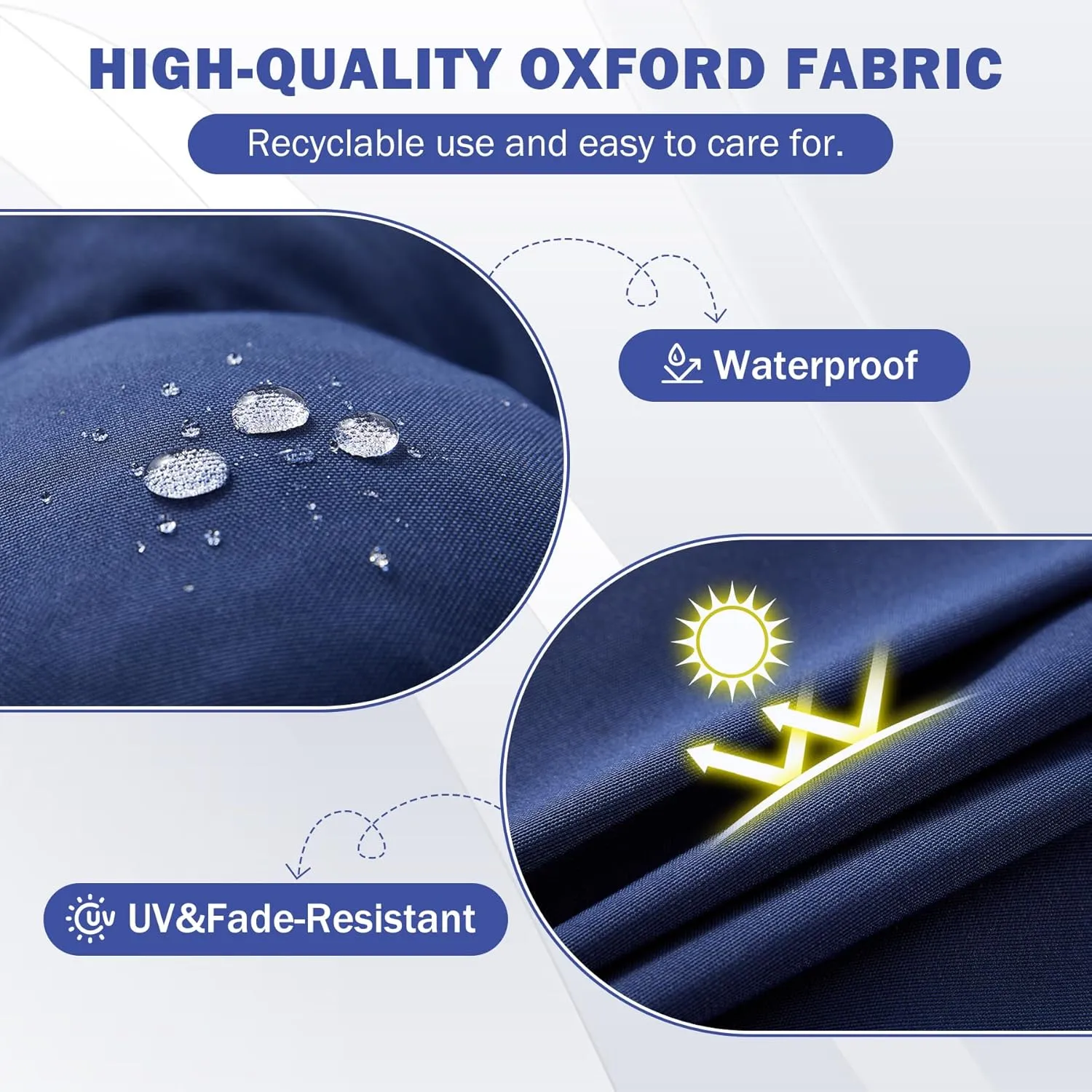 Rocking Chair Cushion Set, Waterproof and Fade-Resistant Patio Chair Cushions, Tufted Chair Pads for Rocker Furniture, Indoor/Outdoor Seat Cushions with Ties, 17x17 Inch, Navy Blue