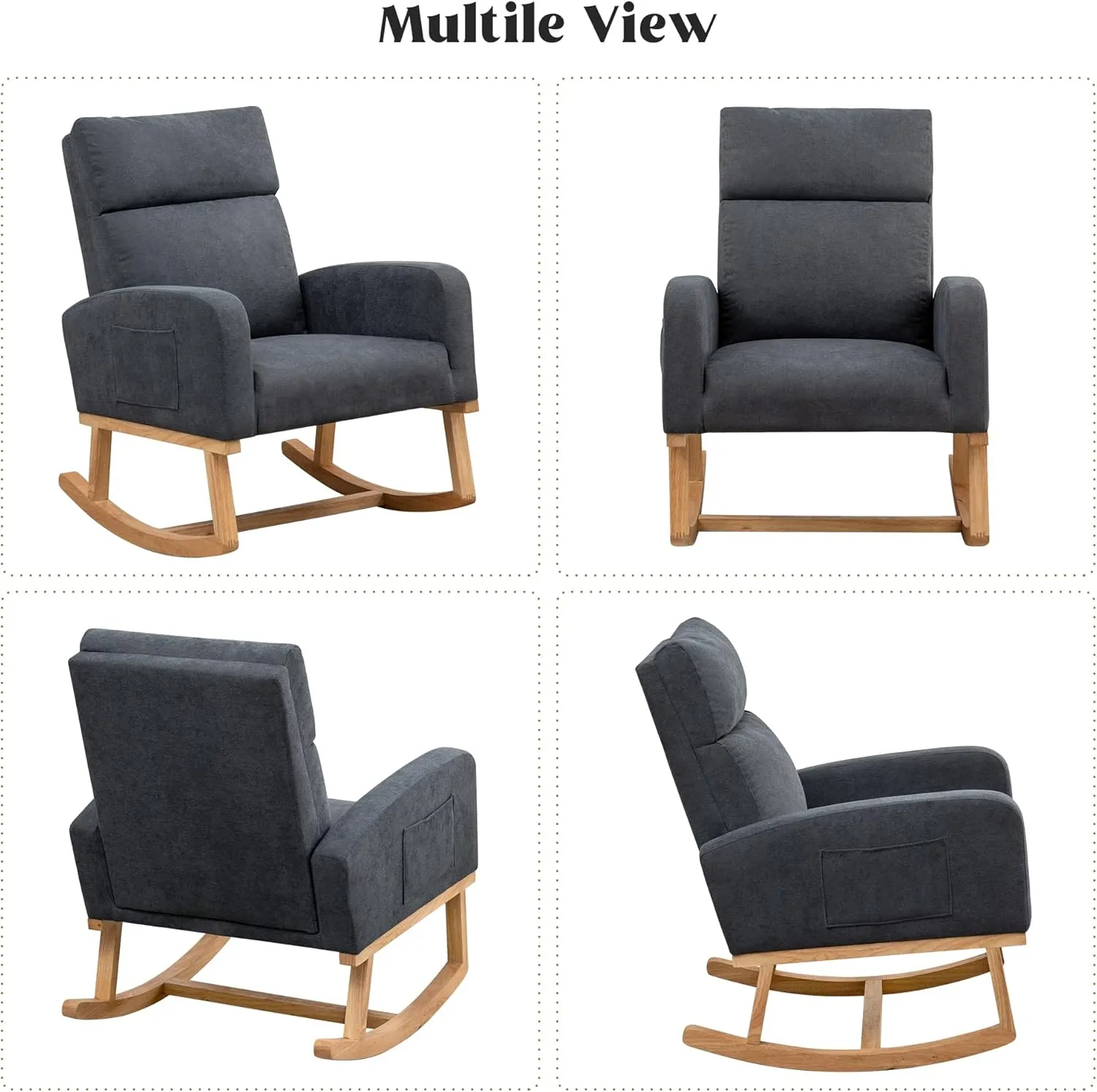 Rocking Chair Nursery, Comfy Nursery Glider Rocker with High Backrest, Modern Rocking Accent Chair for Living Room,Bedroom, Dark Grey