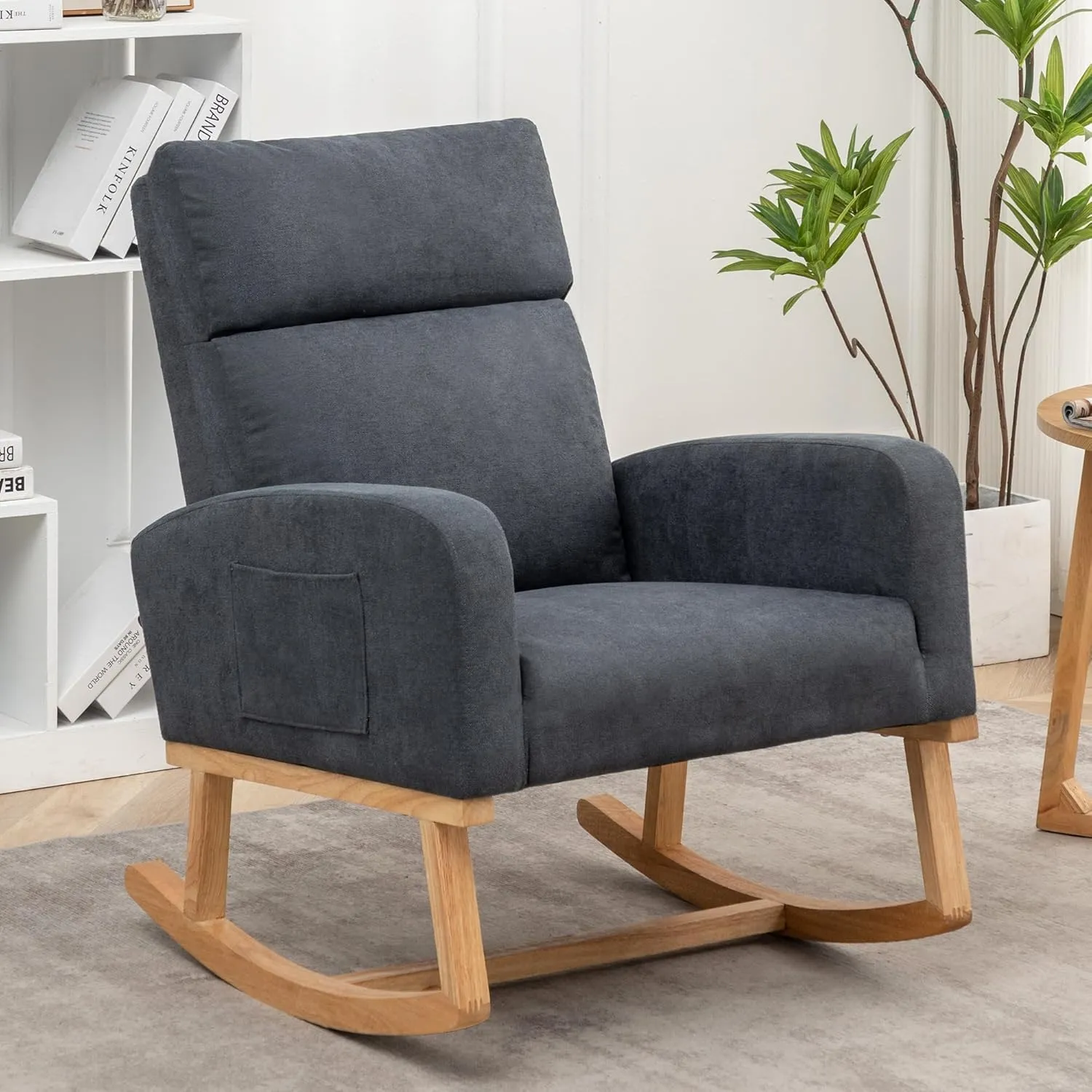 Rocking Chair Nursery, Comfy Nursery Glider Rocker with High Backrest, Modern Rocking Accent Chair for Living Room,Bedroom, Dark Grey