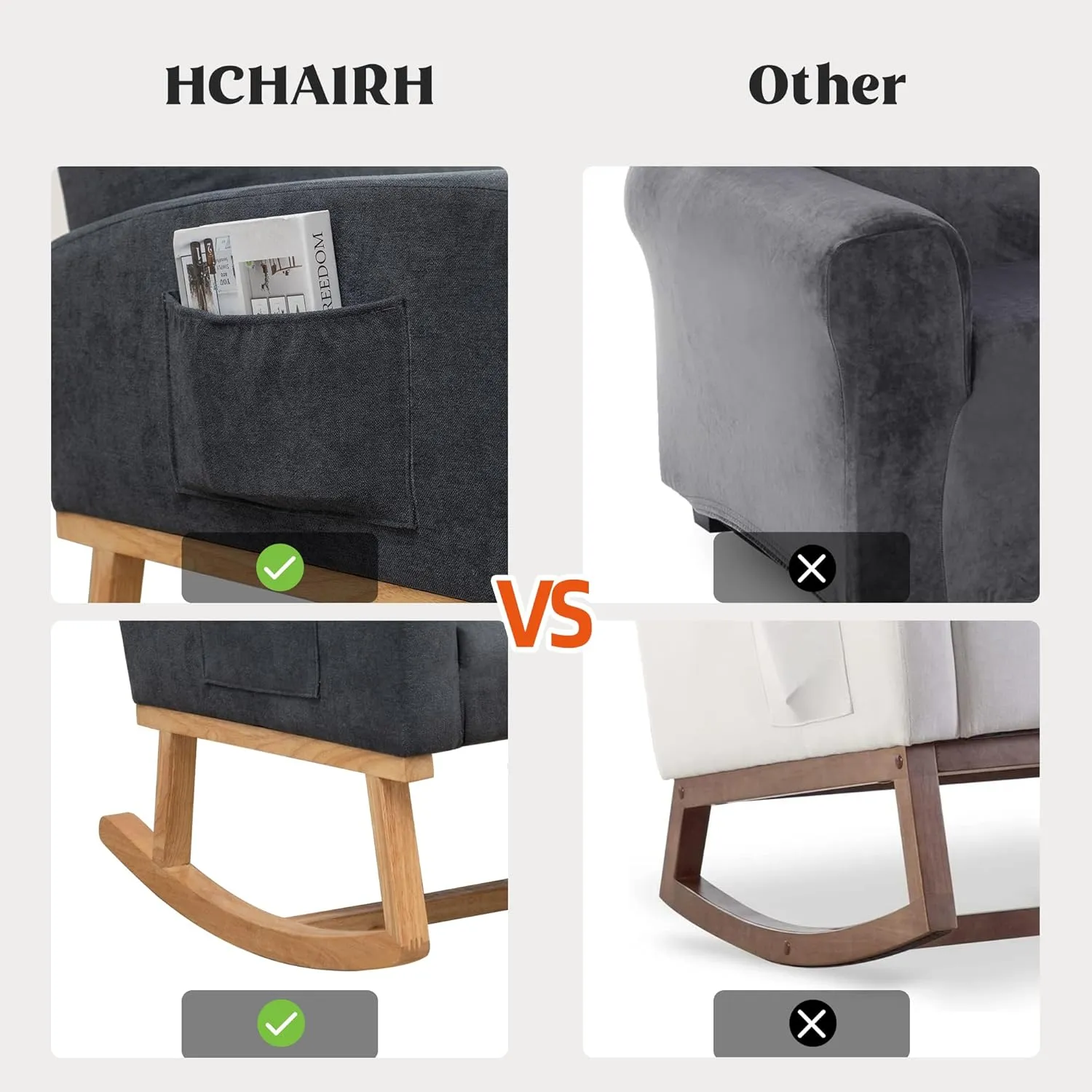 Rocking Chair Nursery, Comfy Nursery Glider Rocker with High Backrest, Modern Rocking Accent Chair for Living Room,Bedroom, Dark Grey