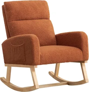 Rocking Chair Nursery, Rocker Nursing Chairs for Breastfeeding with Wood Legs and Side Pocket, Comfortable Glider Roking Chair for Nursery, Living Room, Bedroom,Teddy, Brown