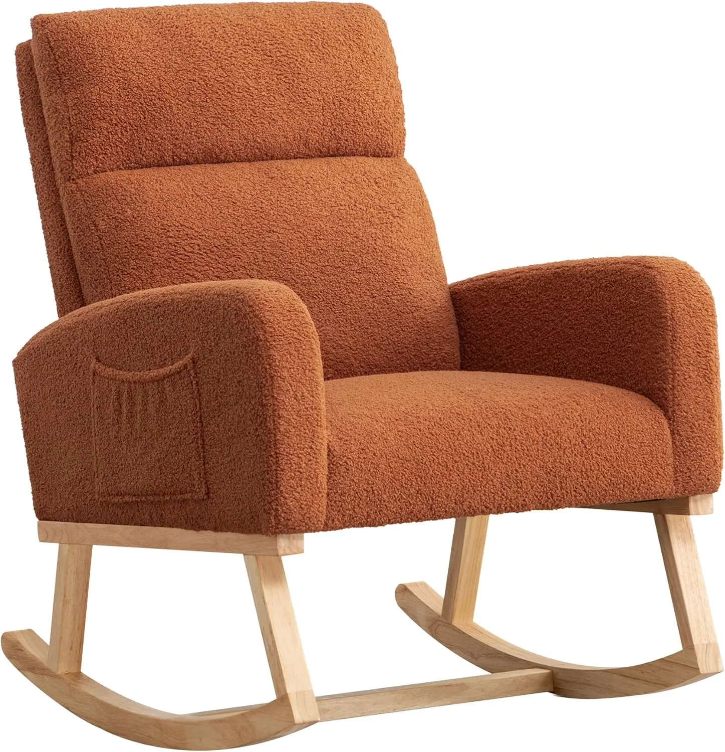 Rocking Chair Nursery, Rocker Nursing Chairs for Breastfeeding with Wood Legs and Side Pocket, Comfortable Glider Roking Chair for Nursery, Living Room, Bedroom,Teddy, Brown