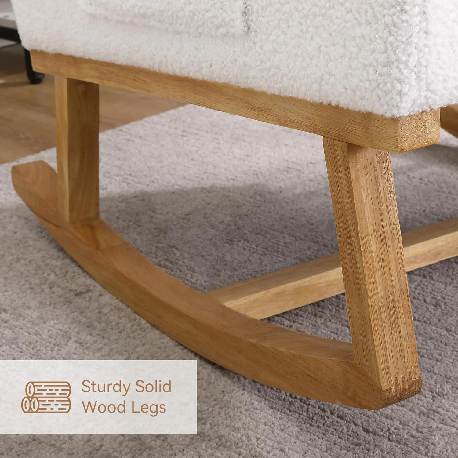 Rocking Chair Nursery, Sherpa Nursing Rocking Armchair for Mom Nursery Morden Rocker Chair with High Backrest for Living Room,Bedroom,Teddy White