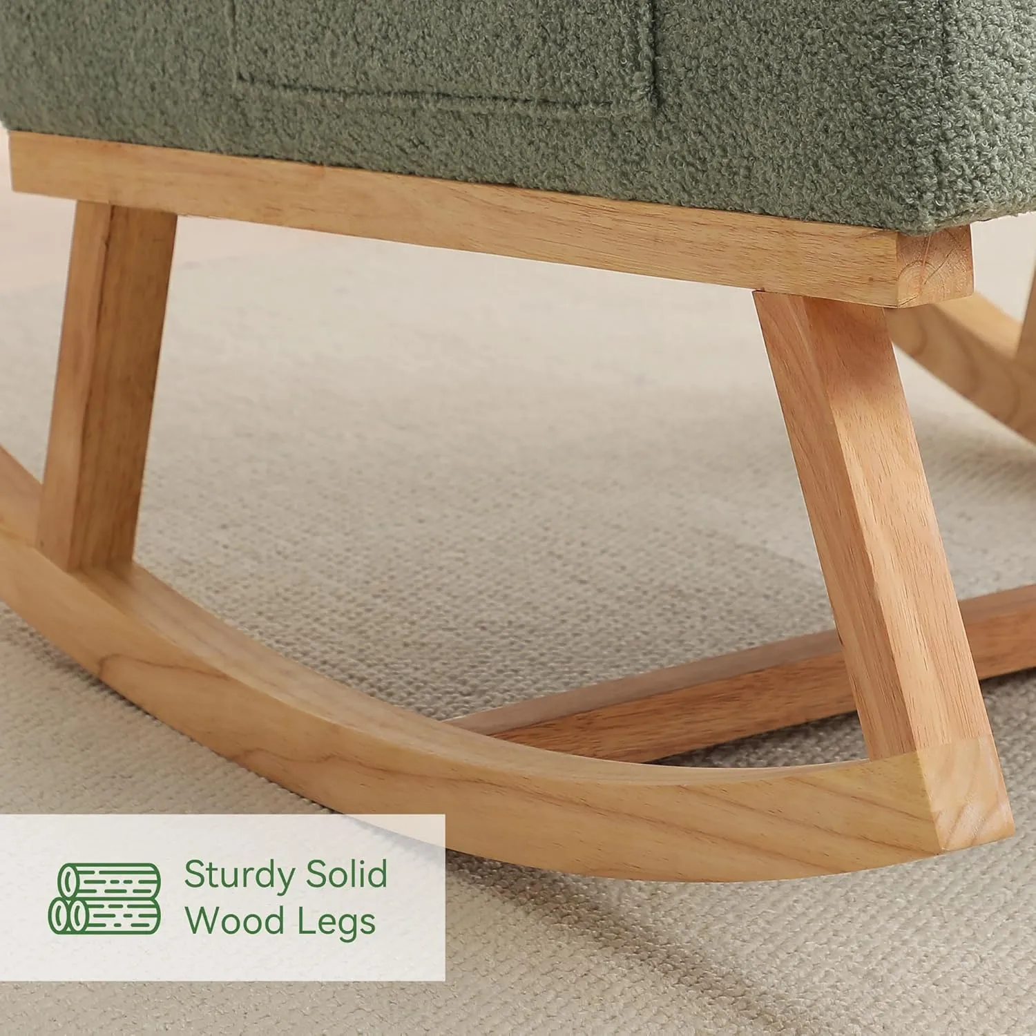 Rocking Chair Nursery, Sherpa Nursing Rocking Chairs, Upholstered Nursery Glider Rocker for Mom Nursery Morden Accent Rocking Chair with Side Pocket for Living Room,Bedroom,Teddy Green
