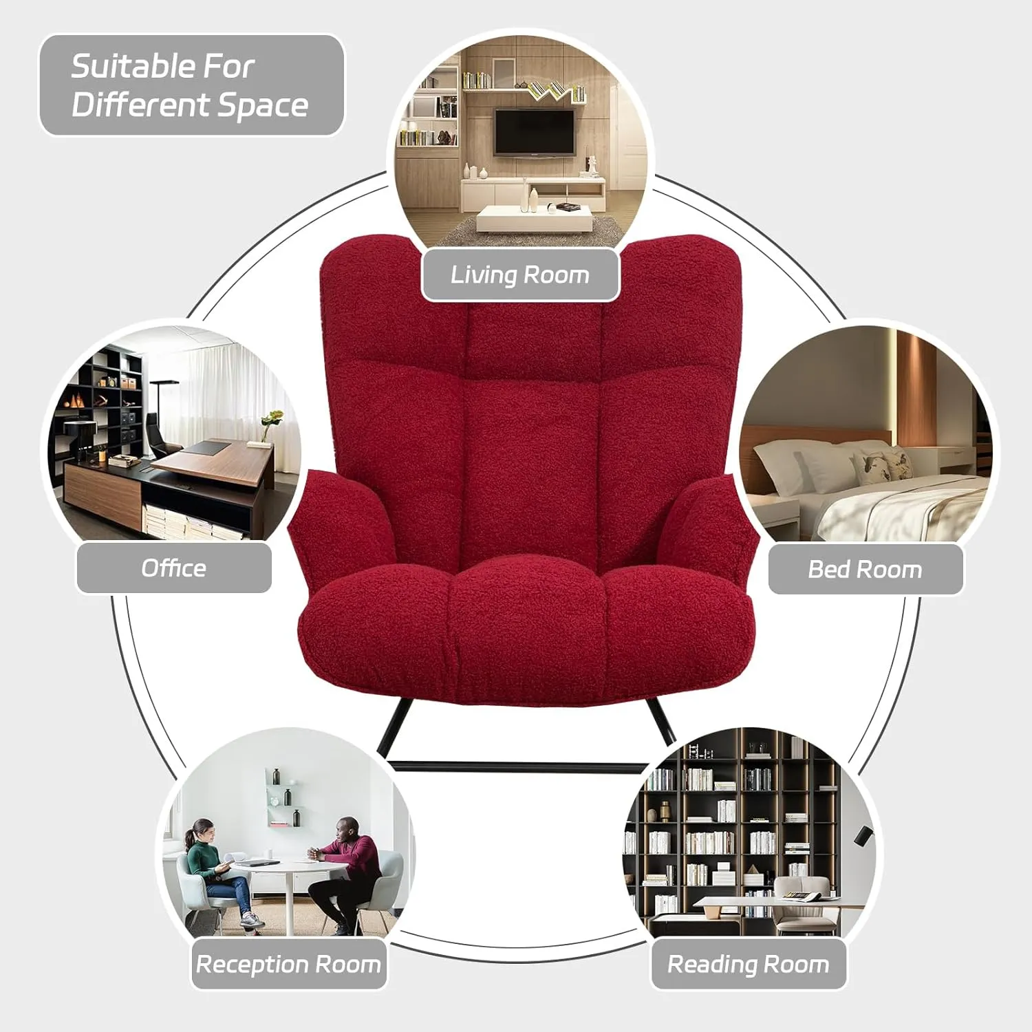 Rocking Chair Nursery Teddy, Upholstered Baby Fluffy Glider Rocker for Adults Small Spaces Indoor, Burgundy