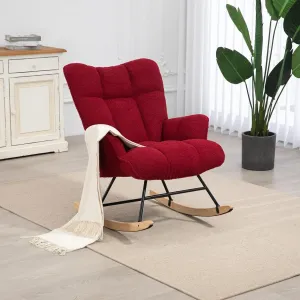 Rocking Chair Nursery Teddy, Upholstered Baby Fluffy Glider Rocker for Adults Small Spaces Indoor, Burgundy