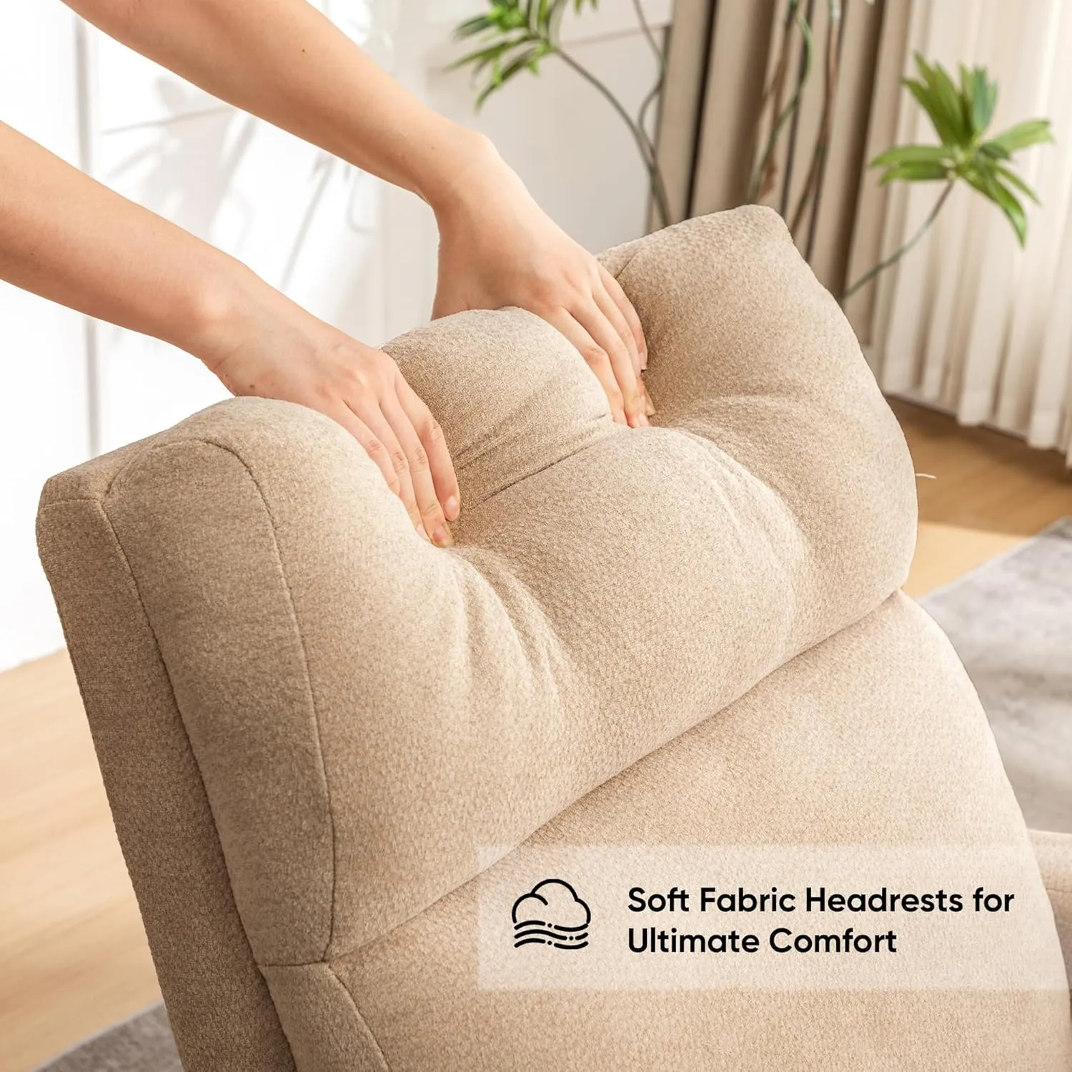 Rocking Chair Nursery, Upholstered Fabricr Nursing Rocking Chairs with Soft High Back, Modern Nursery Glider Rocker for Mom Living Room, Bedroom, Khaki