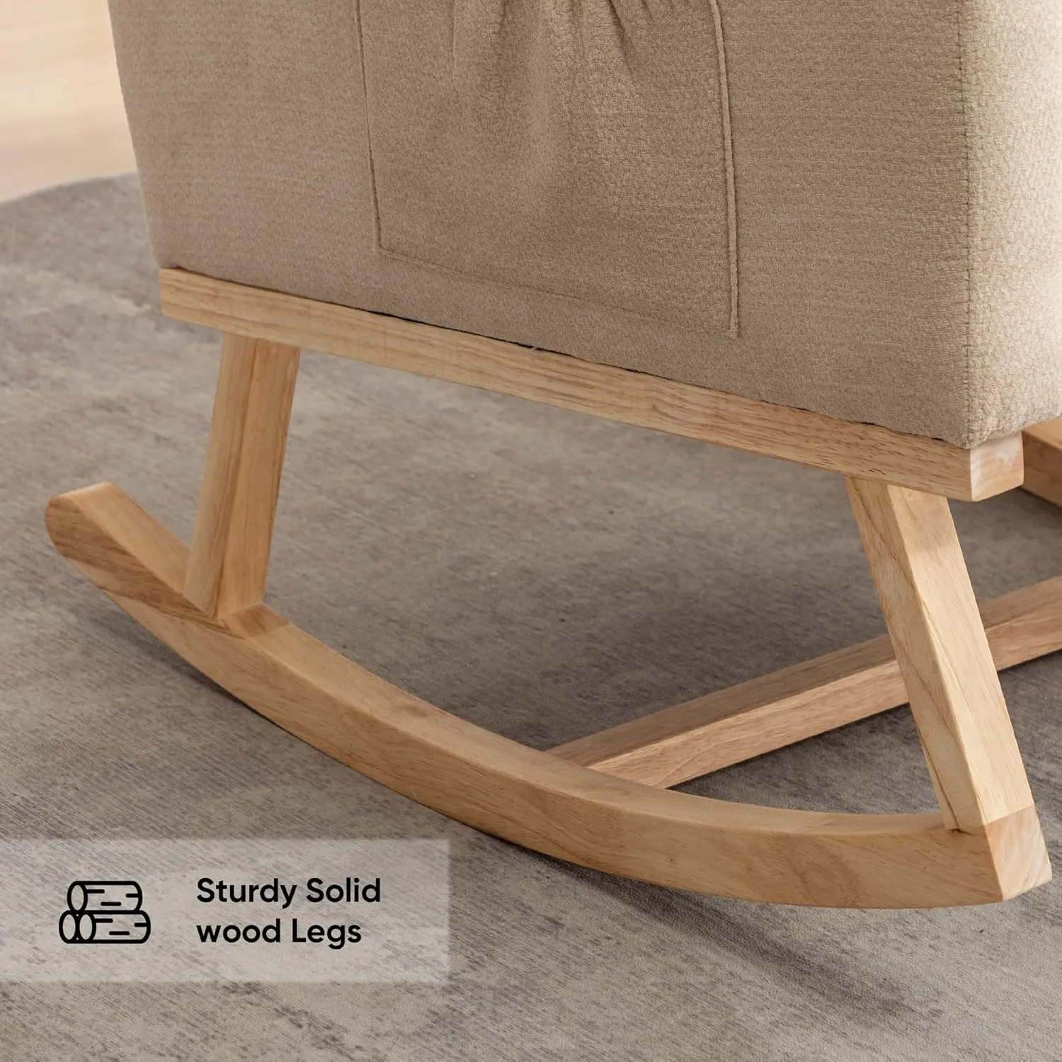 Rocking Chair Nursery, Upholstered Fabricr Nursing Rocking Chairs with Soft High Back, Modern Nursery Glider Rocker for Mom Living Room, Bedroom, Khaki