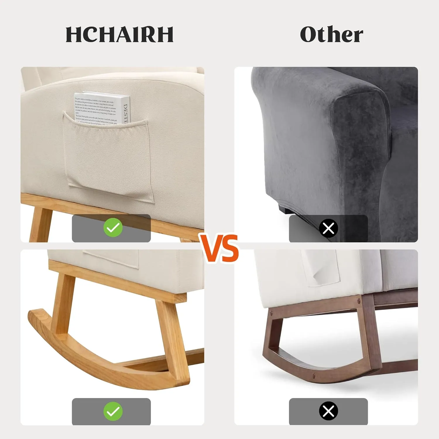 Rocking Chair Nursery, Upholstered Nursing Rocker Chairs with High Backrest, Modern Glider Rocking Chair for Nursery Living Room, Bedroom, White