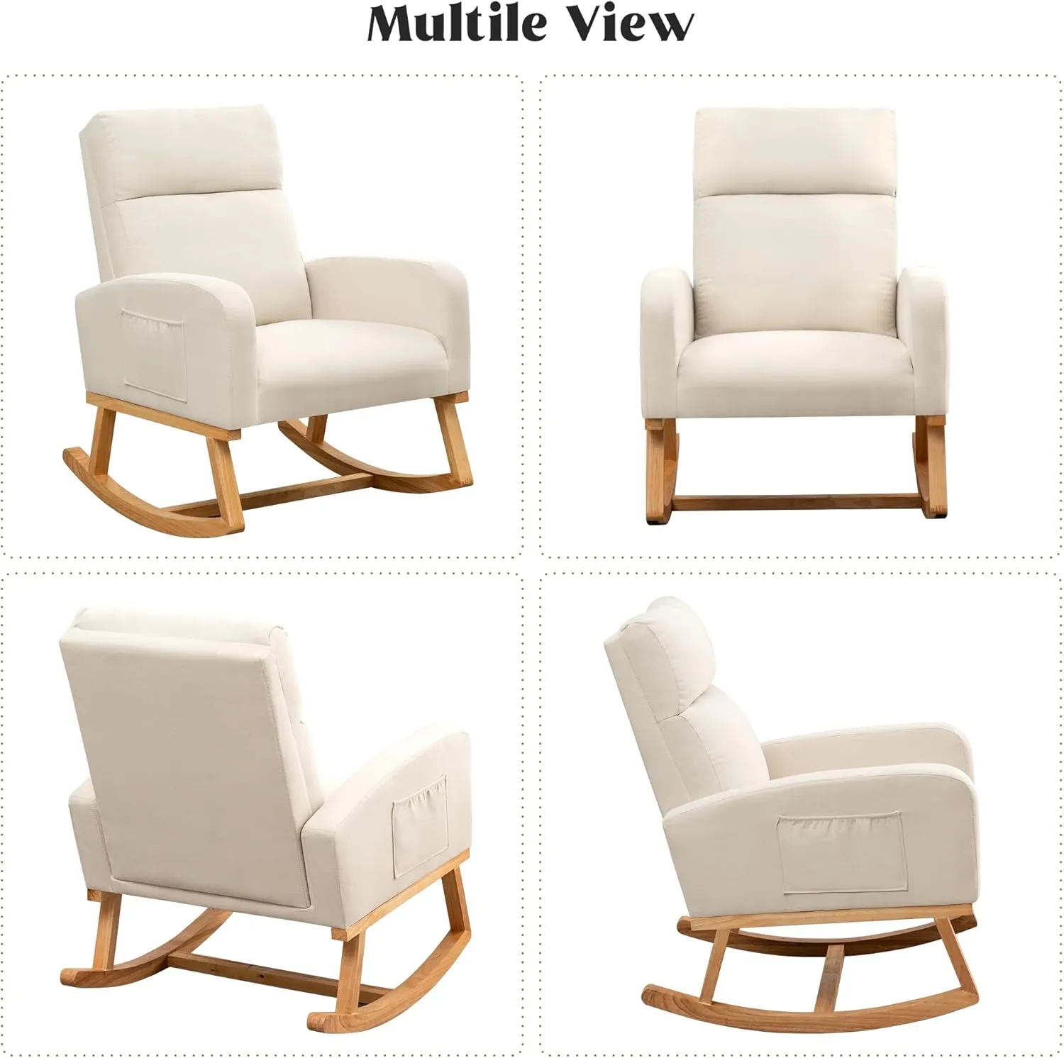 Rocking Chair Nursery, Upholstered Nursing Rocker Chairs with High Backrest, Modern Glider Rocking Chair for Nursery Living Room, Bedroom, White