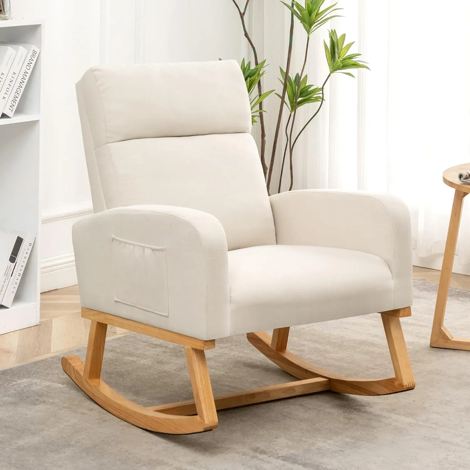 Rocking Chair Nursery, Upholstered Nursing Rocker Chairs with High Backrest, Modern Glider Rocking Chair for Nursery Living Room, Bedroom, White