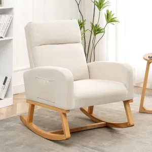 Rocking Chair Nursery, Upholstered Nursing Rocker Chairs with High Backrest, Modern Glider Rocking Chair for Nursery Living Room, Bedroom, White