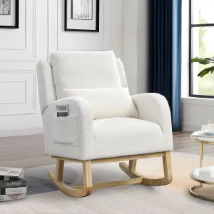 Rocking Glider Chair for Nursery, Wingback Accent Rocker Chair Upholstered Tall Back Arm Chair w/Side Pockets, Modern Leisure Single Sofa for Living Room, Hotel, Bedroom, Baby Room, Cream