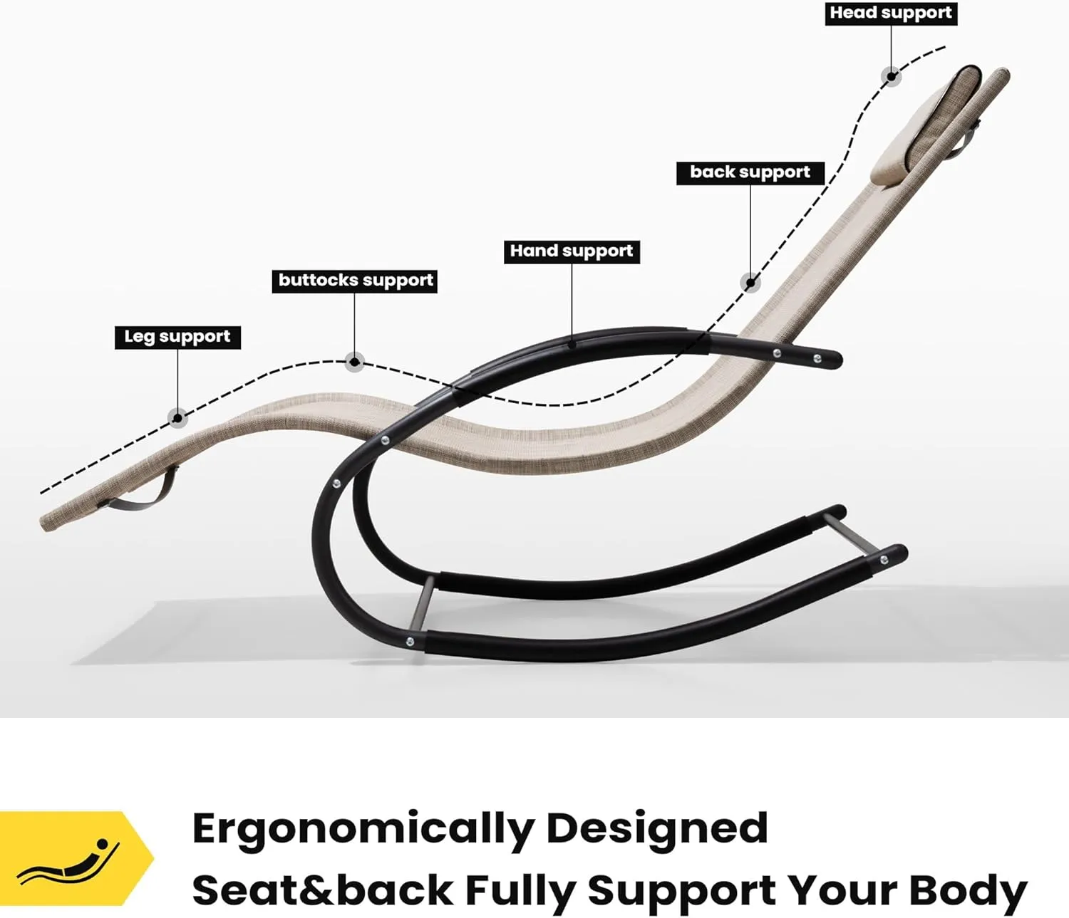 Rocking Outdoor Lounger Chair Chaise Lounge Zero Gravity Rocker - Patio Lounge Chair Rocking Sunlonger for Sunbathing, Napping for Patio, Garden, Living Room