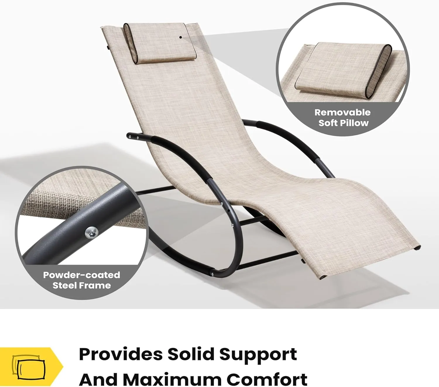 Rocking Outdoor Lounger Chair Chaise Lounge Zero Gravity Rocker - Patio Lounge Chair Rocking Sunlonger for Sunbathing, Napping for Patio, Garden, Living Room