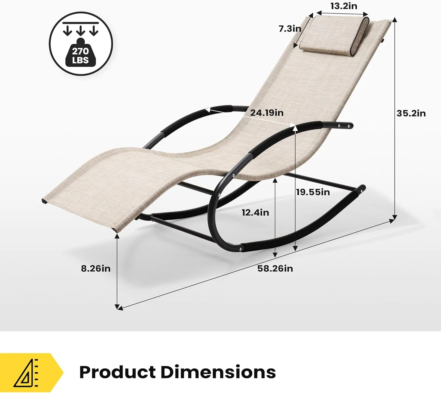 Rocking Outdoor Lounger Chair Chaise Lounge Zero Gravity Rocker - Patio Lounge Chair Rocking Sunlonger for Sunbathing, Napping for Patio, Garden, Living Room