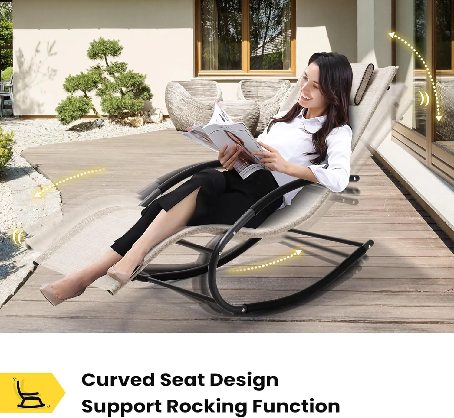Rocking Outdoor Lounger Chair Chaise Lounge Zero Gravity Rocker - Patio Lounge Chair Rocking Sunlonger for Sunbathing, Napping for Patio, Garden, Living Room