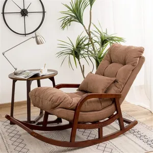 Rocking Outdoor Lounger Chair Chaise Lounge Zero Gravity Rocker,Nordic Leisure Rocking Chair Recliner for Adults Easy Home Sofa Fabric Chair for Balcony Brown (148x60x88cm)