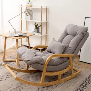 Rocking Outdoor Lounger Chair Chaise Lounge Zero Gravity Rocker,Nordic Leisure Rocking Chair Recliner for Adults Gray Fabric Easy Chair for Balcony or Home 148x60x88cm