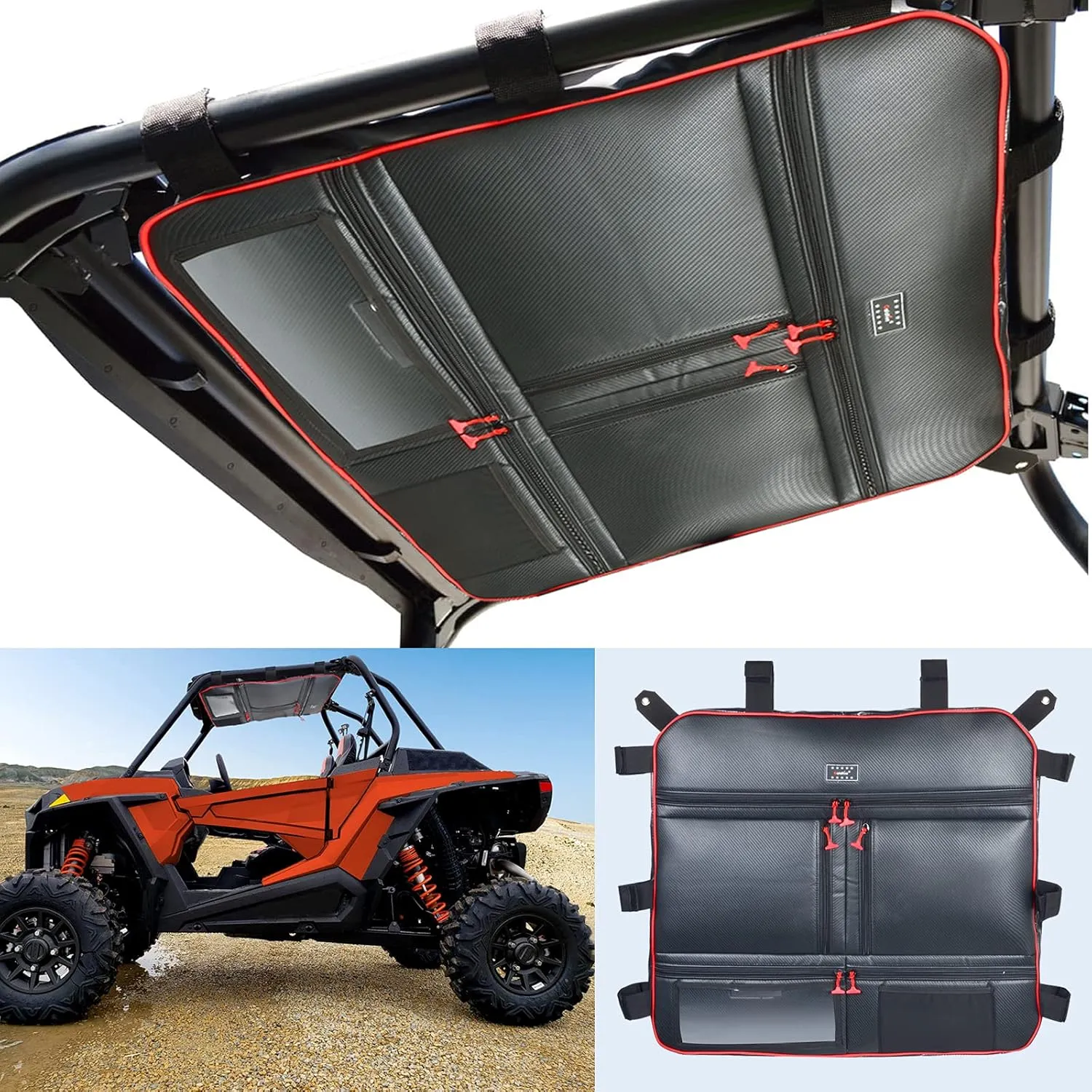 Roof Bag Large Capacity Overhead Tool Storage Bag Fit for Polaris RZR XP 1000 2 seat or 4 seat models, all years(Red Pipng)