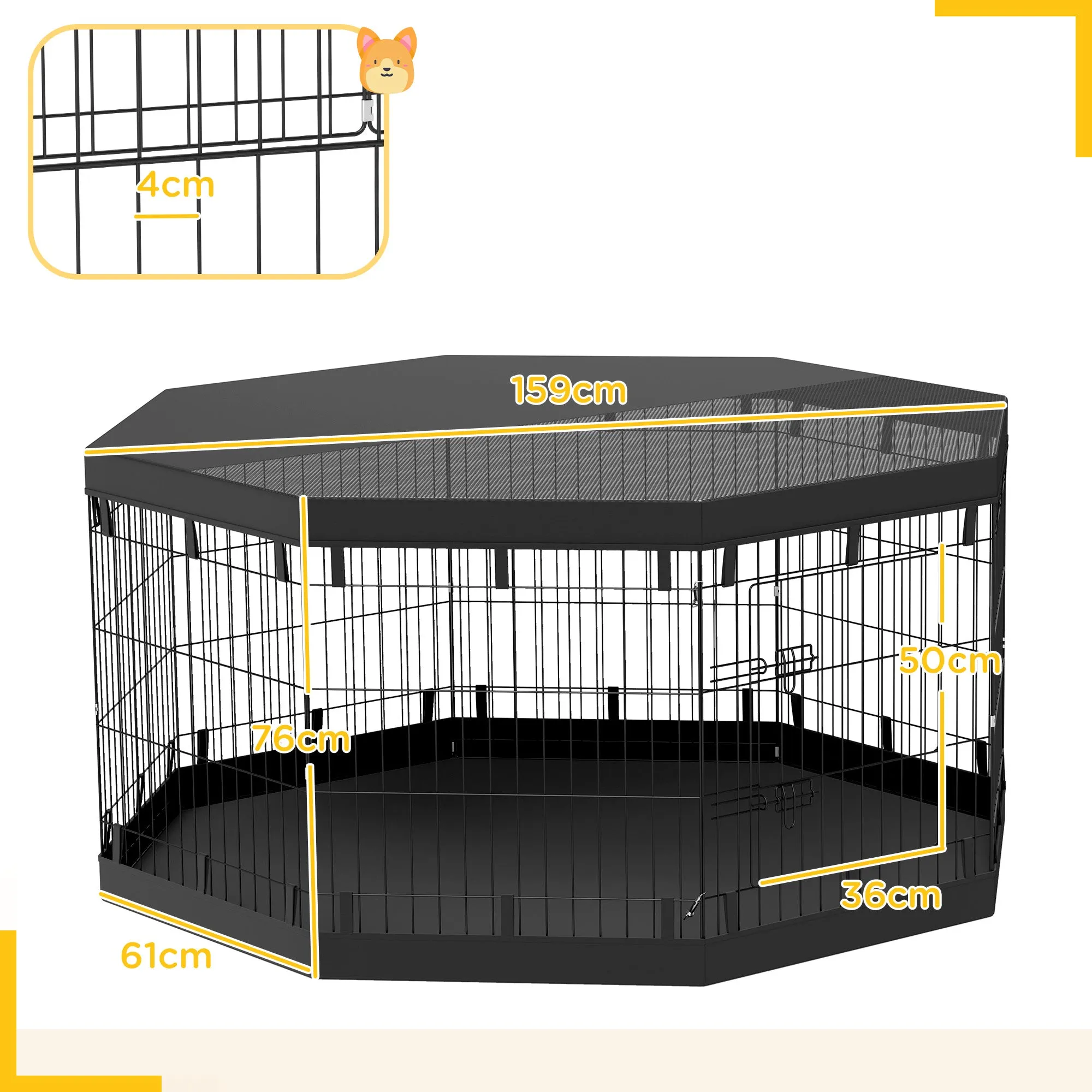 Rootz Puppy Run - Dog Enclosure - Pet Playpen - Waterproof Groundsheet - Ø159cm x 76cm - 8 Panels - Mesh & Tarpaulin Roof
