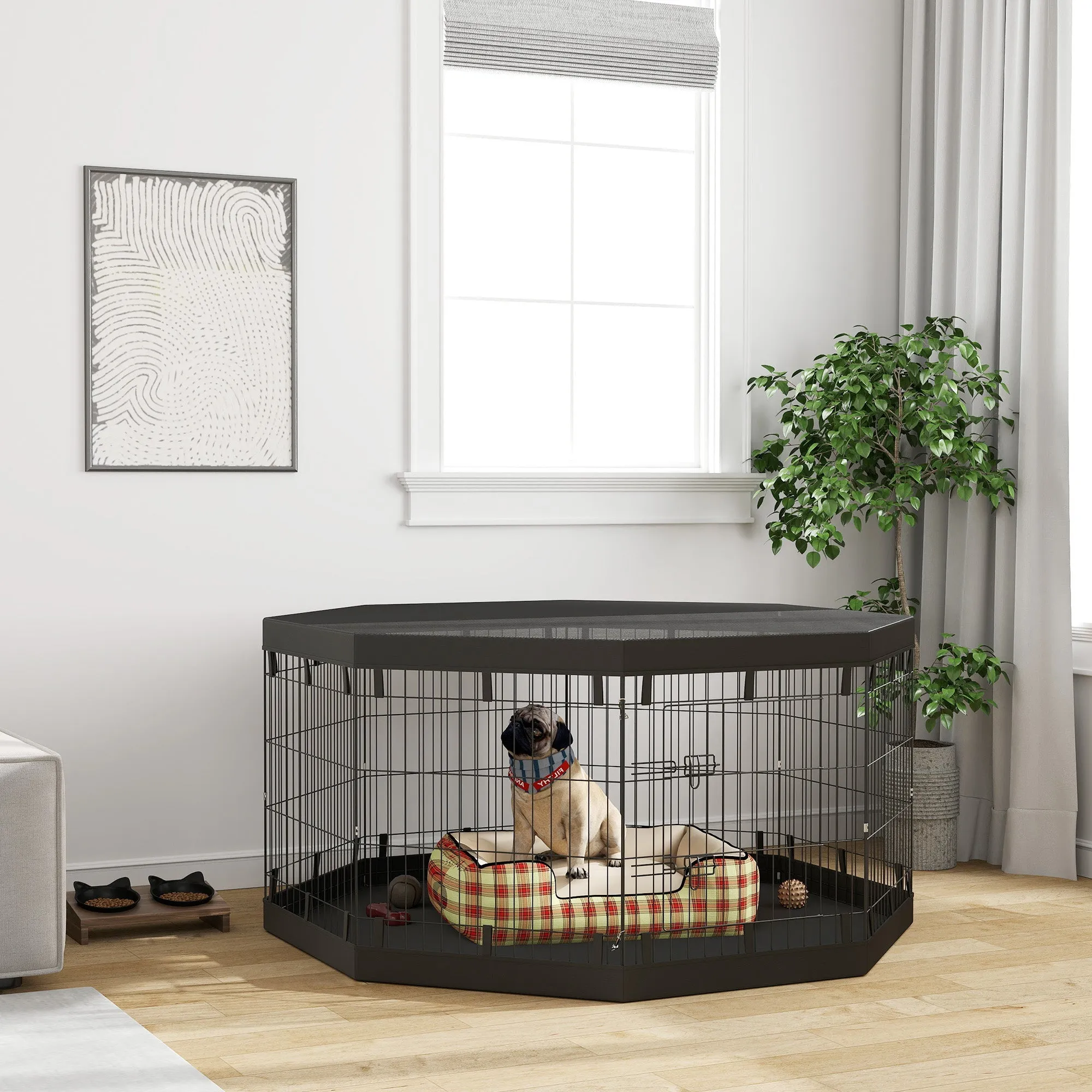 Rootz Puppy Run - Dog Enclosure - Pet Playpen - Waterproof Groundsheet - Ø159cm x 76cm - 8 Panels - Mesh & Tarpaulin Roof