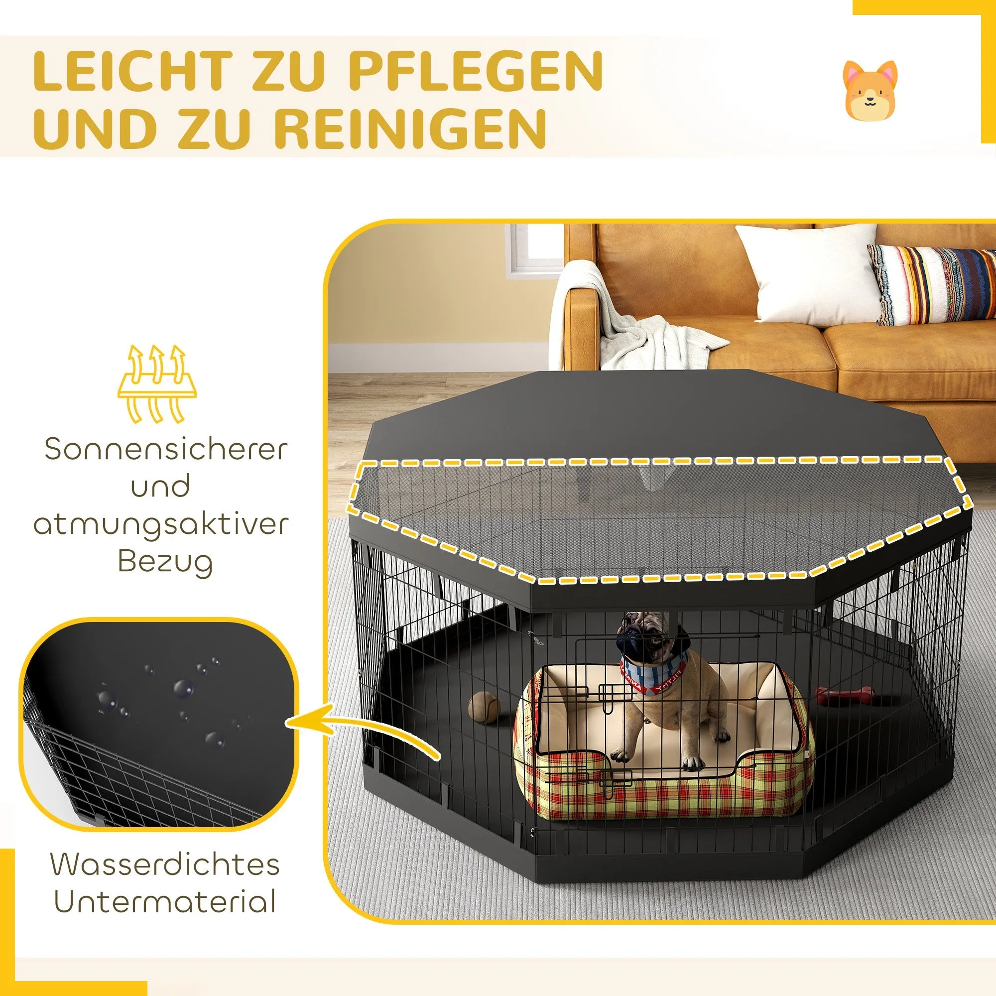 Rootz Puppy Run - Dog Enclosure - Pet Playpen - Waterproof Groundsheet - Ø159cm x 76cm - 8 Panels - Mesh & Tarpaulin Roof
