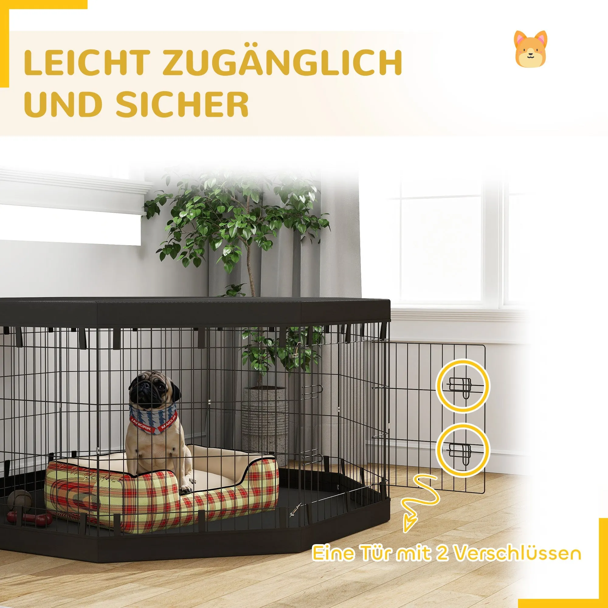 Rootz Puppy Run - Dog Enclosure - Pet Playpen - Waterproof Groundsheet - Ø159cm x 76cm - 8 Panels - Mesh & Tarpaulin Roof