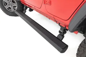 Rough Country Power Running Boards with LED Step Lights for Jeep Wrangler JL, 4-Door (2018-2024) - Dual Motor Electric Powerstep Board & Retractable Steps