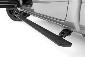 Rough Country Power Running Boards with LED Step Lights for Ram 1500 Quad Cab (2019-2025), 1500 TRX (2021-2025) - Dual Motor Electric Powerstep Board & Retractable Truck Steps