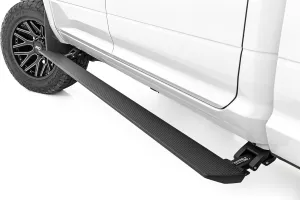 Rough Country Power Running Boards with LED Step Lights for Ram 2500/3500 Quad Cab (2010-2025) - Dual Motor Electric Powerstep Board & Retractable Truck Steps, Set of 2