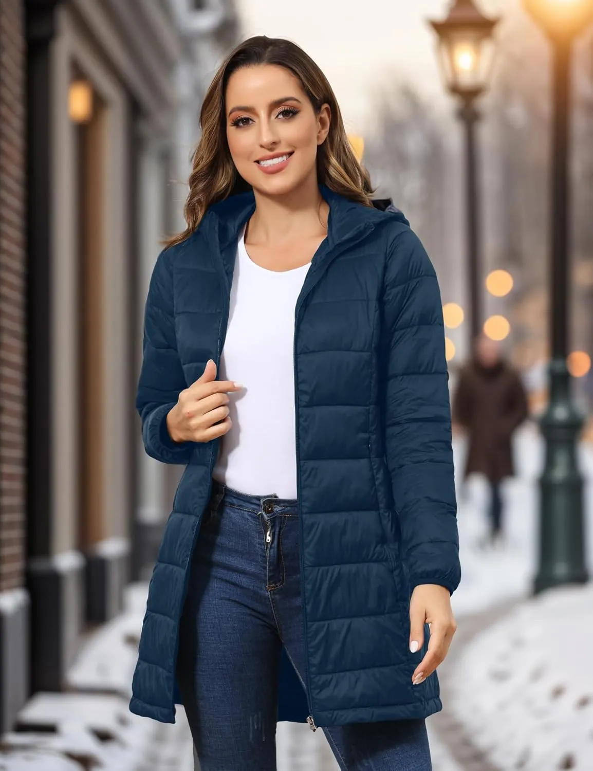 ROYAL MATRIX Women's Packable Puffer Coat, Regular and Plus Size Lightweight Puffer Coat Long Puffer Coat with Hood