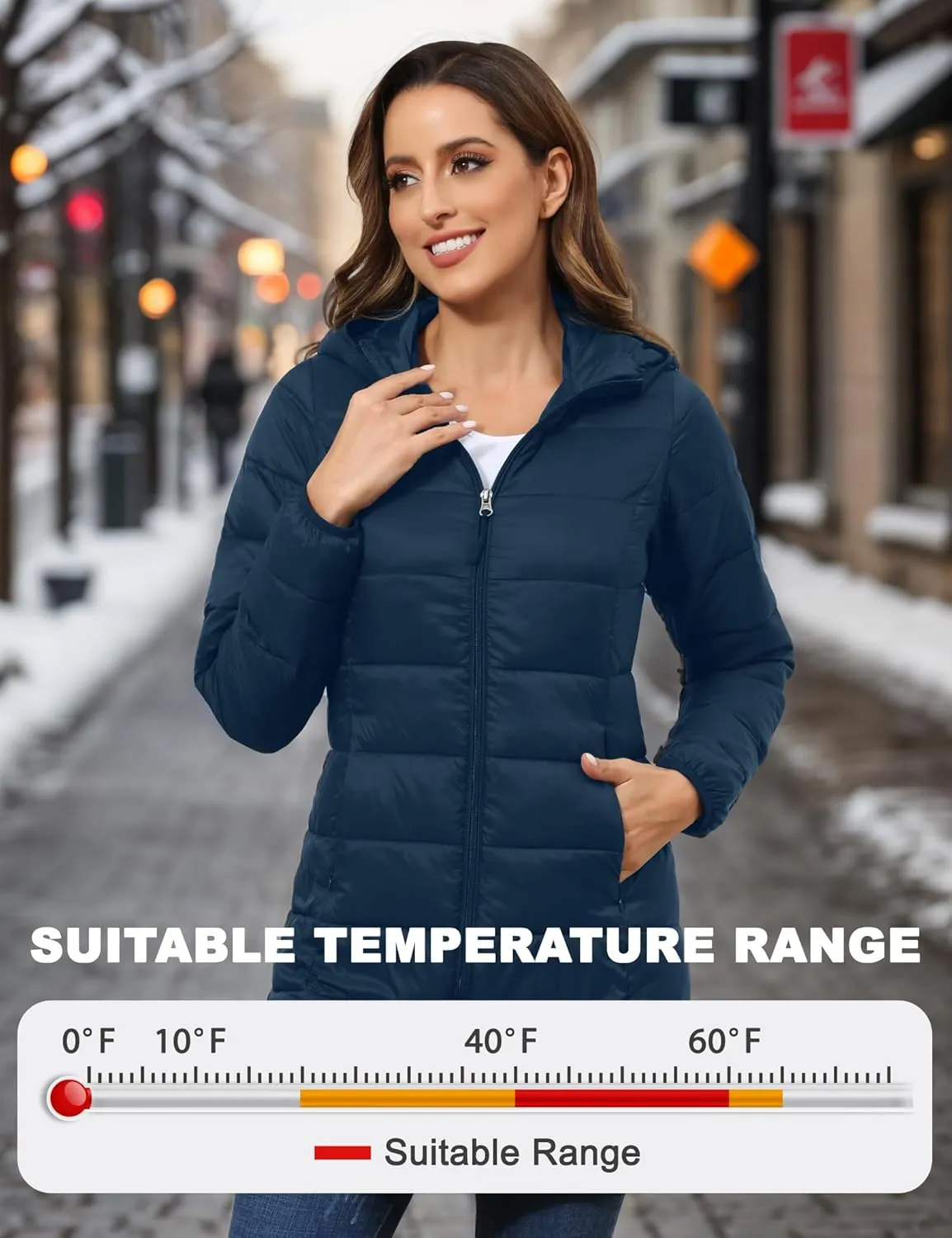 ROYAL MATRIX Women's Packable Puffer Coat, Regular and Plus Size Lightweight Puffer Coat Long Puffer Coat with Hood