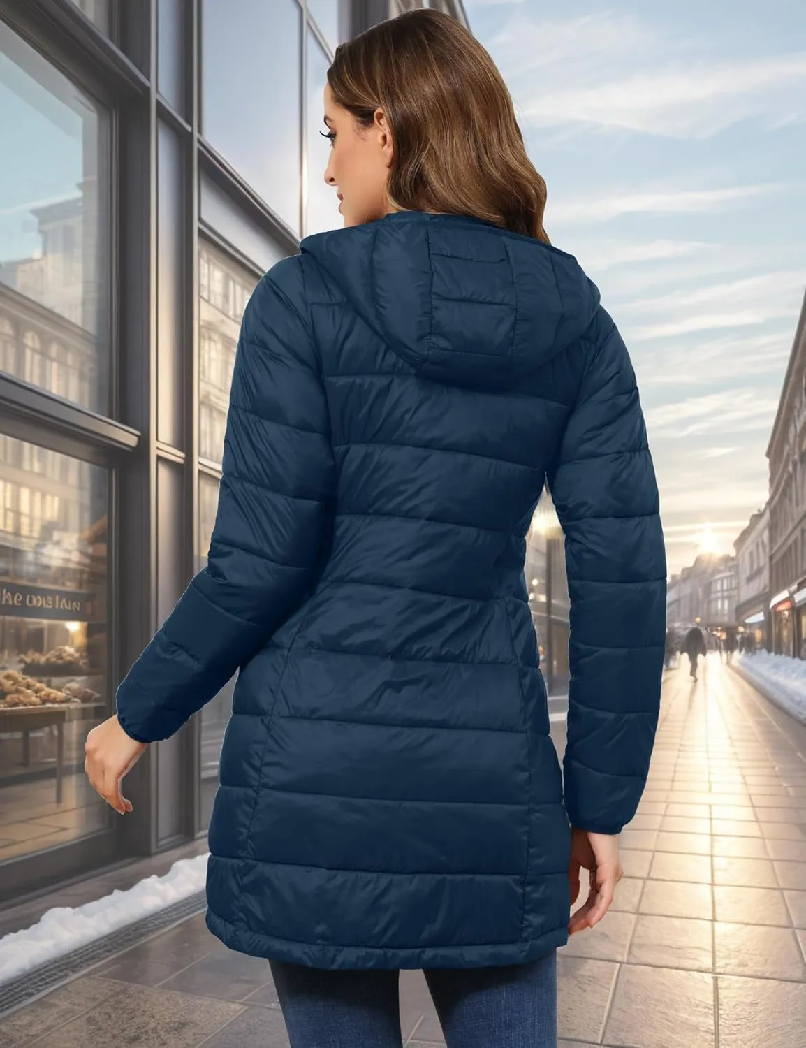 ROYAL MATRIX Women's Packable Puffer Coat, Regular and Plus Size Lightweight Puffer Coat Long Puffer Coat with Hood