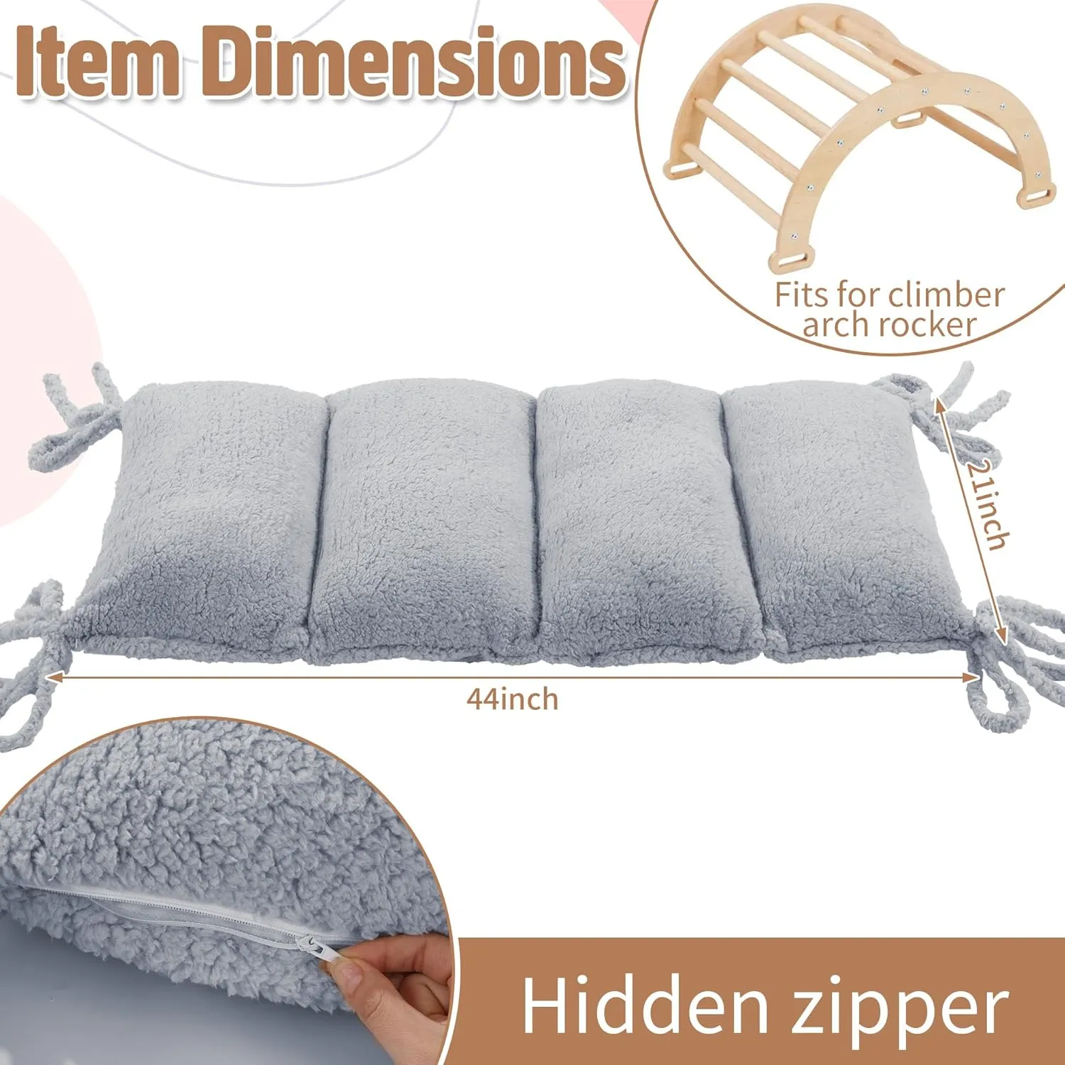ROYALAY Cushion for Climbing Arch Rocker for Kids, Soft Seat Cushion, Floor Mats, Toddler Nap Mat, Rocker Pillow for Toddlers Arch Climber (Grey)