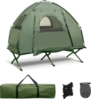 Safstar 5-in-1 Tent Cot, Camping Cot Tent with Air Mattress, Sleeping Bag, Camping Cot, Awning & Air Pillow, Carrying Bag, Off The Ground Tent, Elevated Tent Cot for Camping Hiking Picnic Travel