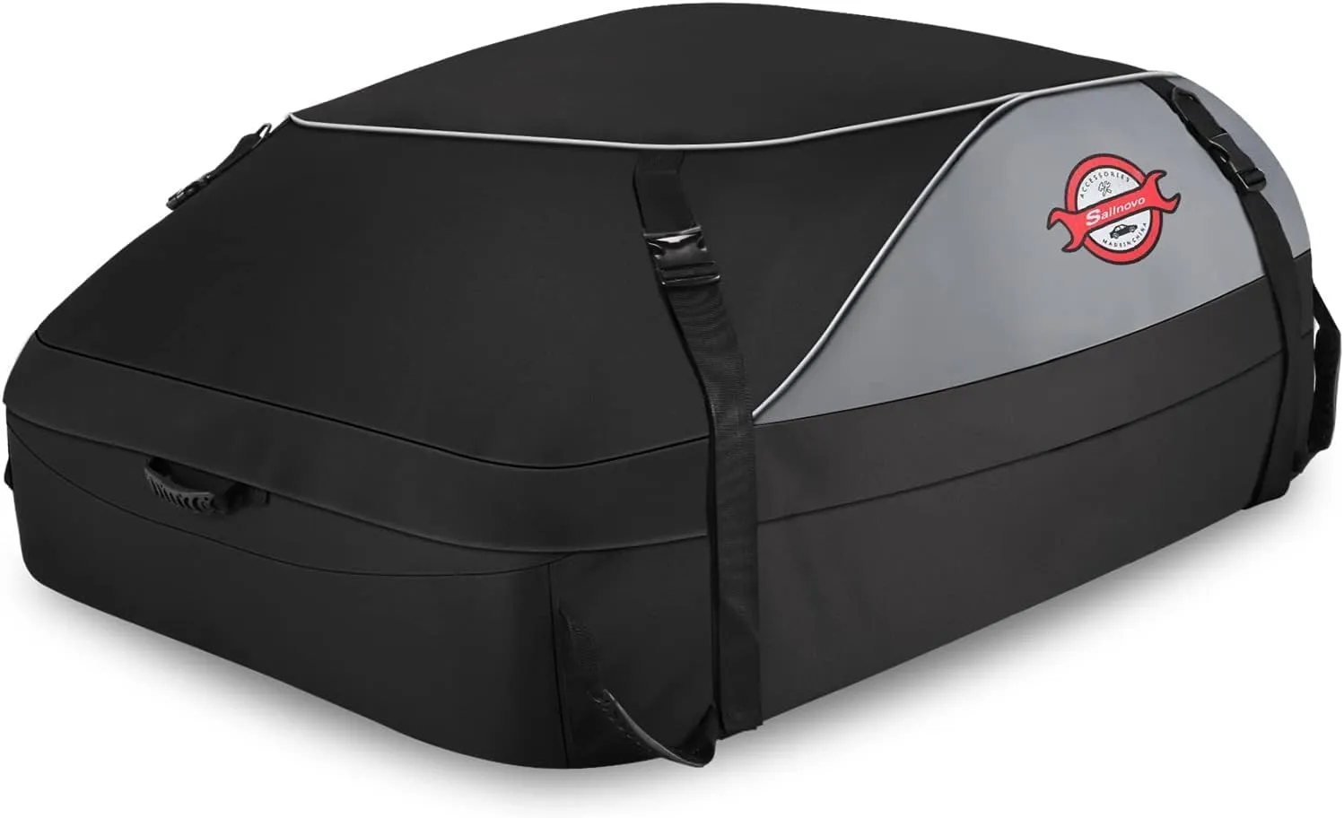 Sailnovo Car Rooftop Cargo Carrier Roof Bag, 15 Cubic feet Waterproof Roof Cargo Carrier fit car Without Luggage Rack - Vehicle Soft Shell Roof Cargo Box with Tie-Down Strap, Safety Hook