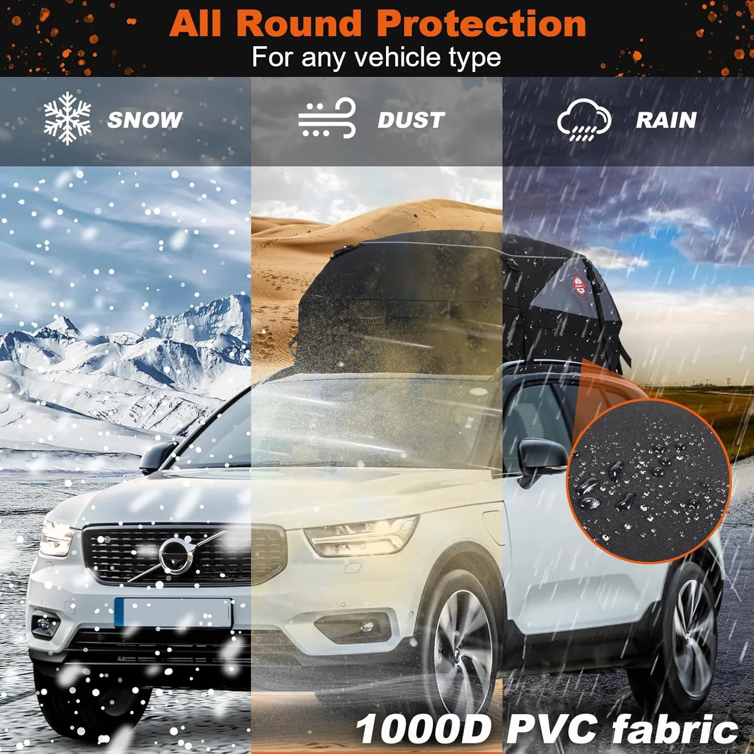 Sailnovo Car Rooftop Cargo Carrier Roof Bag, 15 Cubic feet Waterproof Roof Cargo Carrier fit car Without Luggage Rack - Vehicle Soft Shell Roof Cargo Box with Tie-Down Strap, Safety Hook