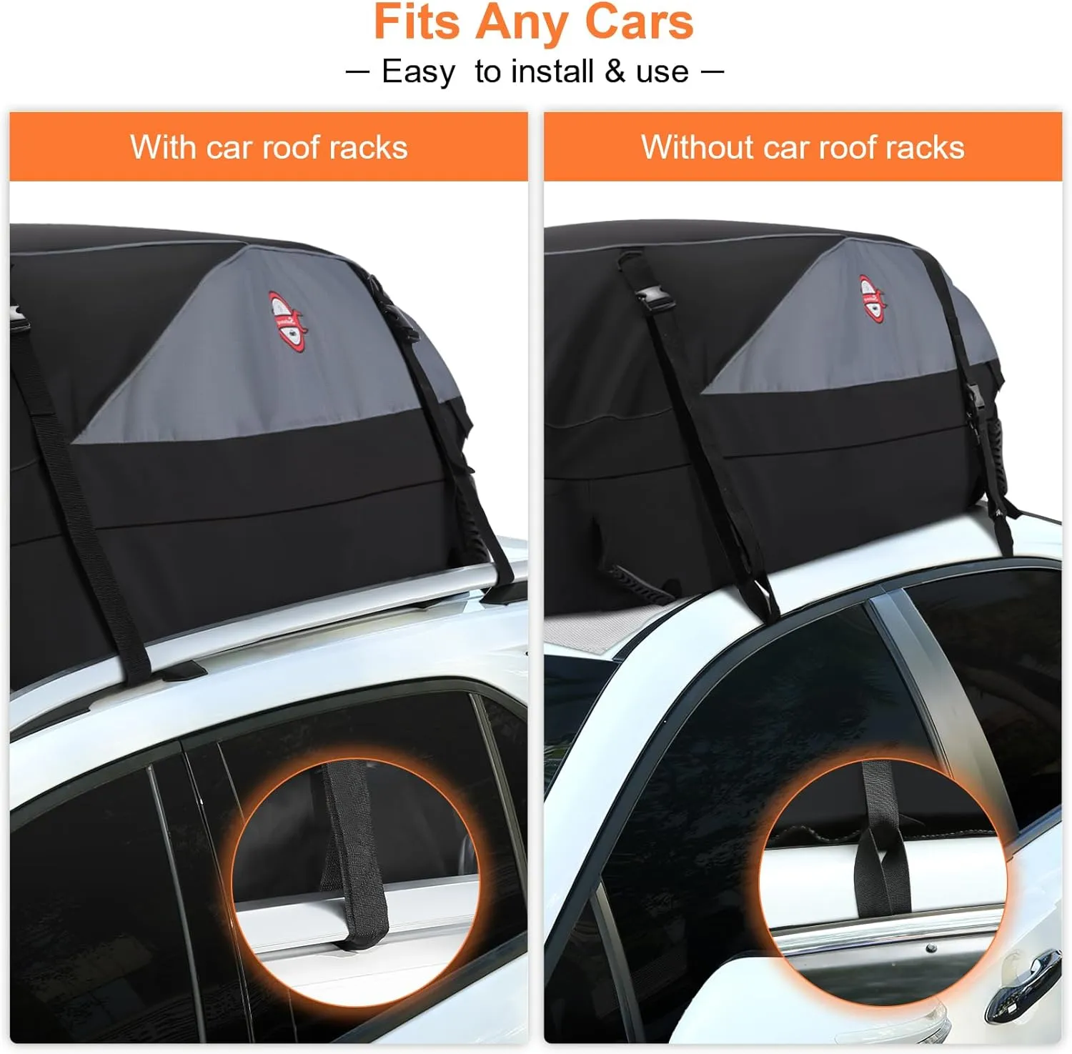 Sailnovo Car Rooftop Cargo Carrier Roof Bag, 15 Cubic feet Waterproof Roof Cargo Carrier fit car Without Luggage Rack - Vehicle Soft Shell Roof Cargo Box with Tie-Down Strap, Safety Hook