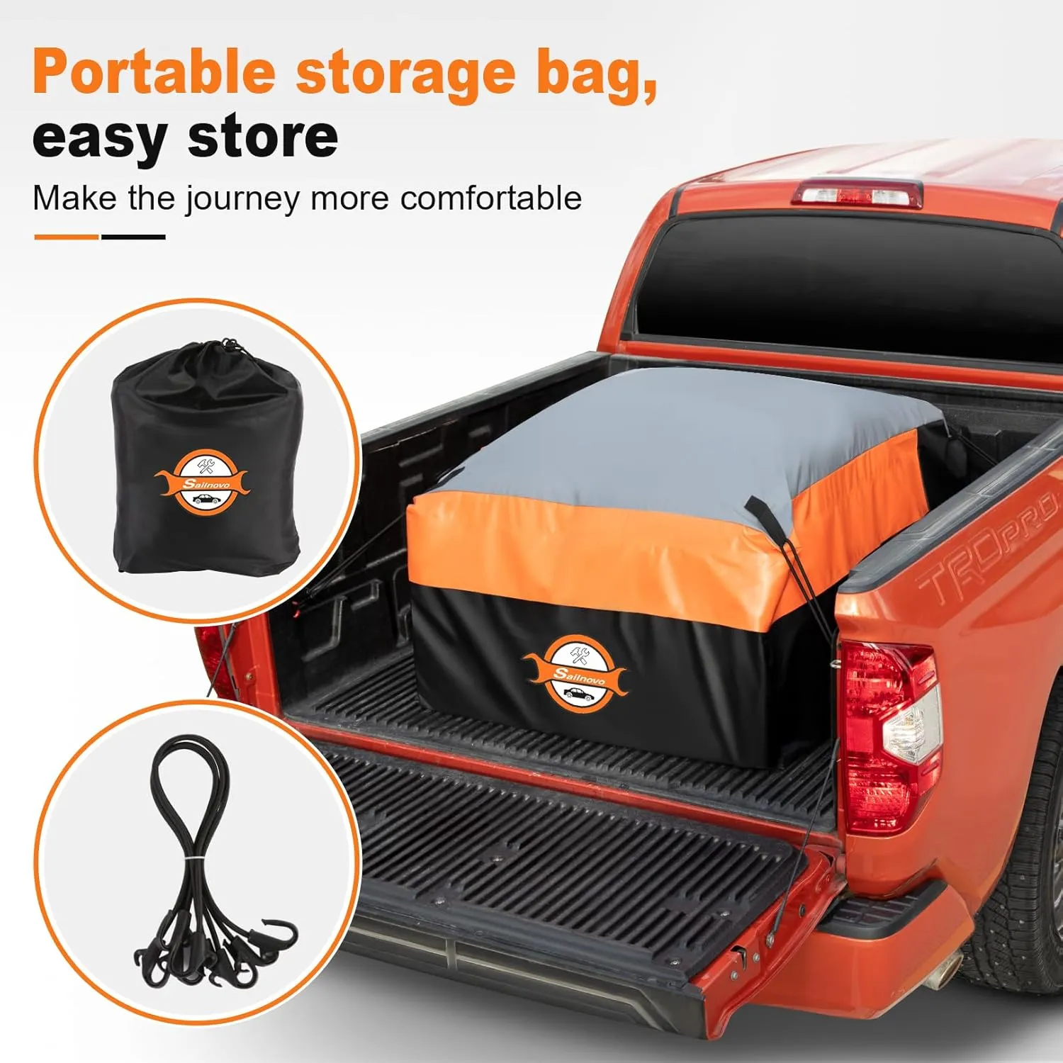 Sailnovo Truck Bed Cargo Bag, 36 Cubic ft 100% Waterproof Cargo Bag for Truck Bed, Heavy Duty PVC Truck Cargo Bag Fits Any Truck Size with 4 Stretch Cord, Packing Bag (59''x48''x22'')