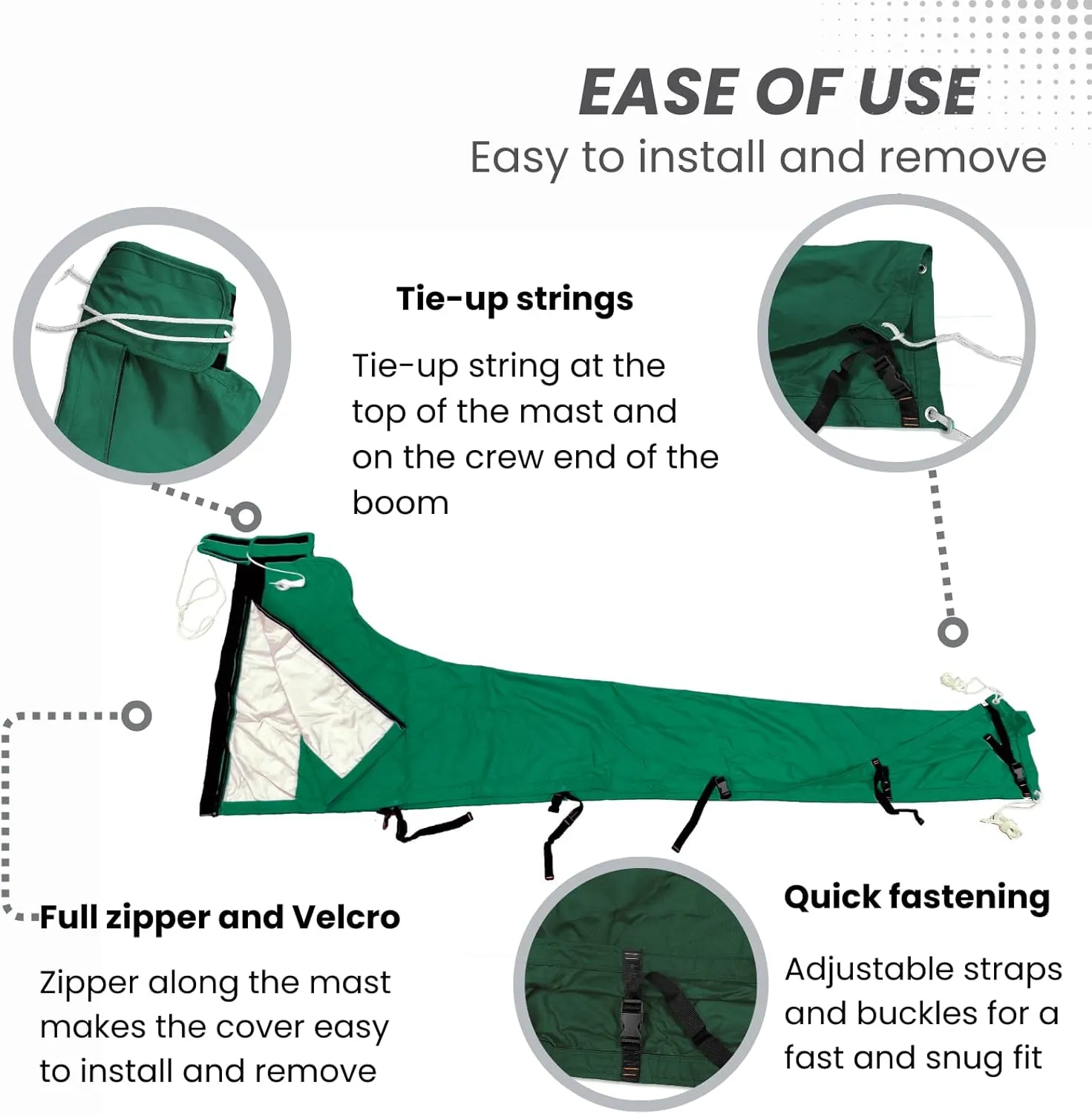 SavvyCraft Waterproof Mainsail Boom Cover, Heavy Duty 600D Sailboat Mainsail Cover UV Protection Weather-Resistant, Boom Length 13'-14' Green
