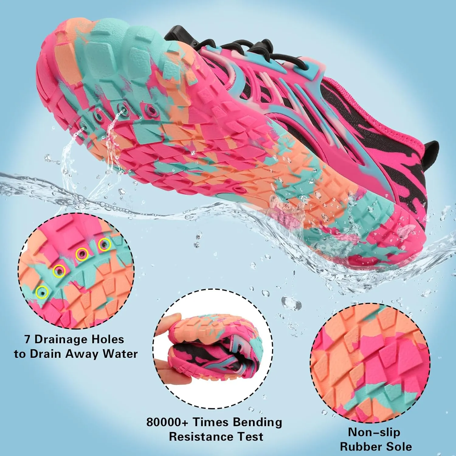 Scurtain Water Shoes for Kids Boys Girls Quick Dry Aqua Shoes Barefoot Beach Sports Swim Pool for Little Big Kid with Drainage