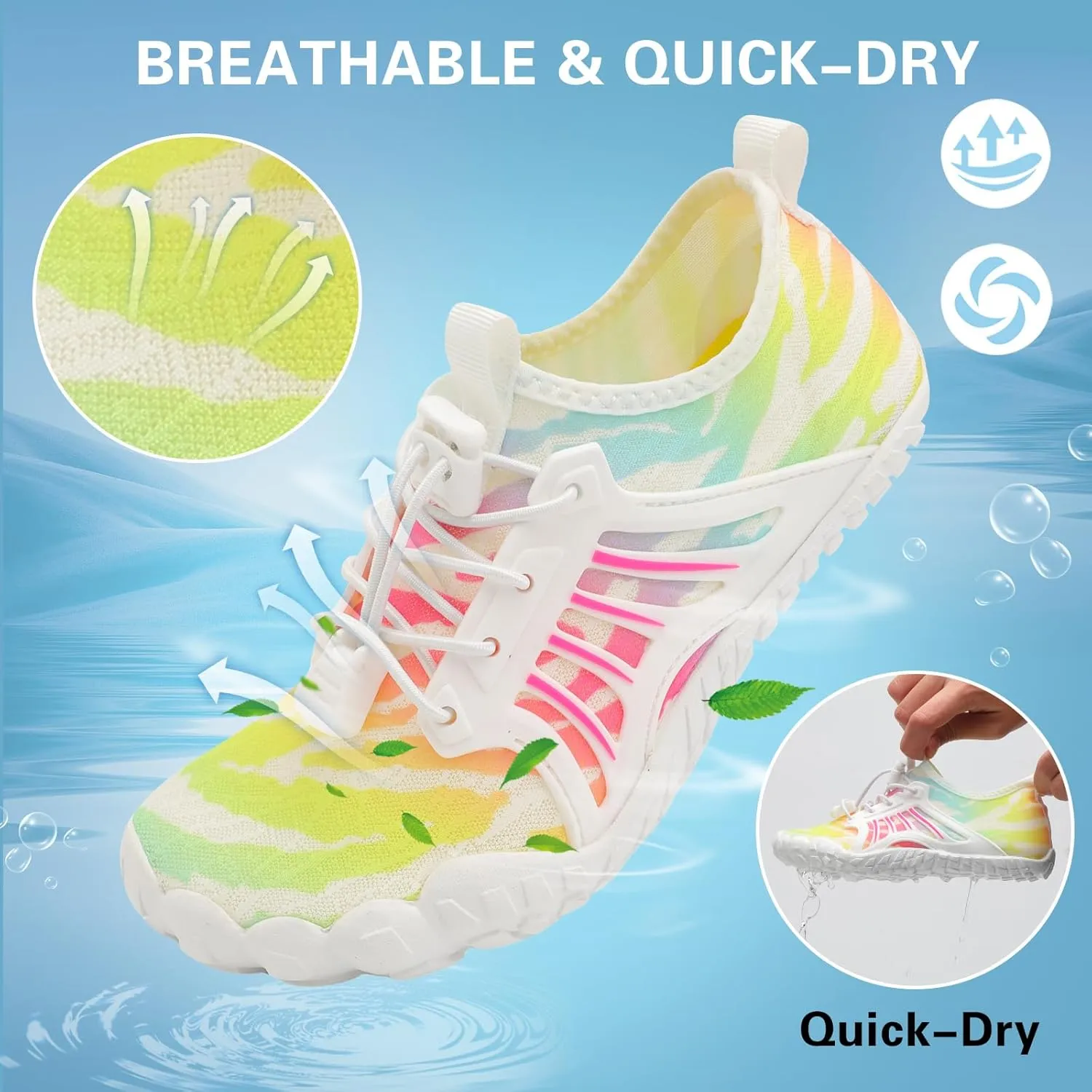 Scurtain Water Shoes for Kids Boys Girls Quick Dry Aqua Shoes Barefoot Beach Sports Swim Pool for Little Big Kid with Drainage
