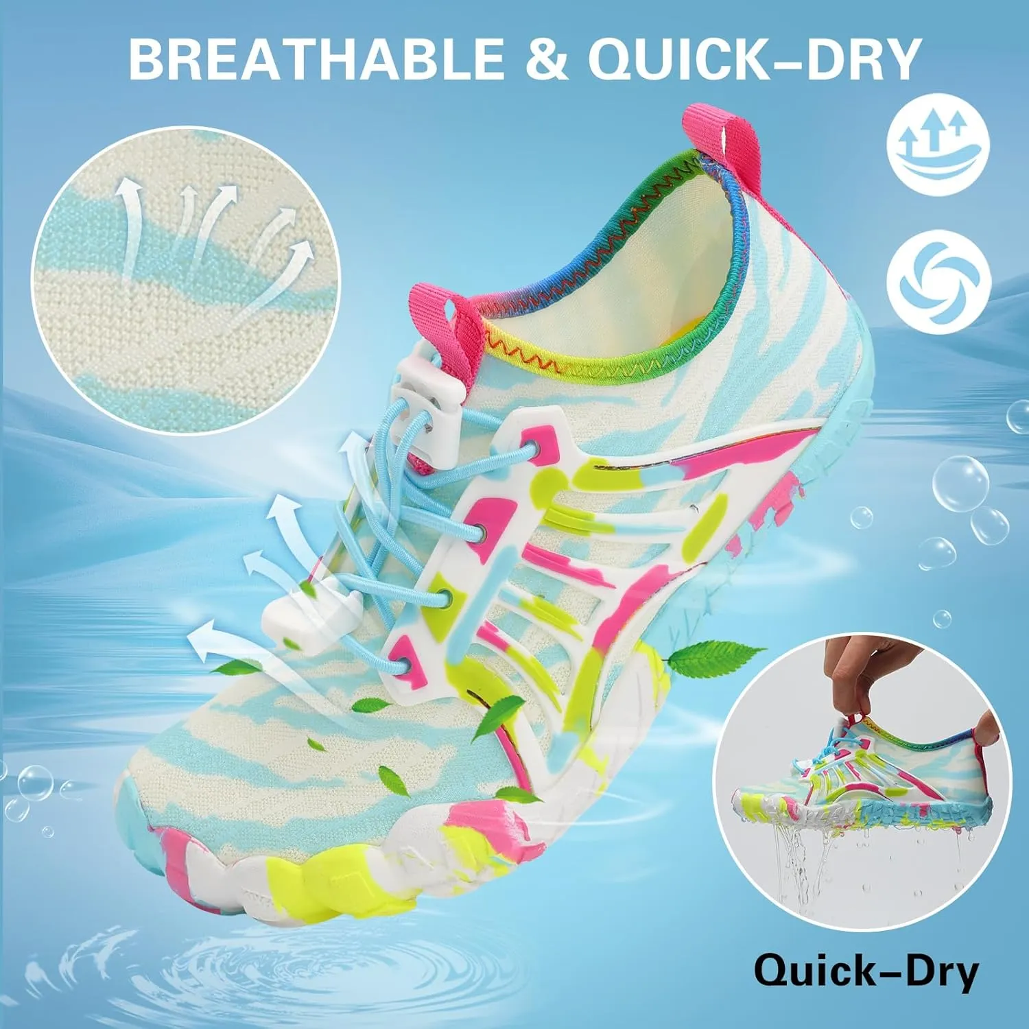 Scurtain Water Shoes for Kids Boys Girls Quick Dry Aqua Shoes Barefoot Beach Sports Swim Pool for Little Big Kid with Drainage