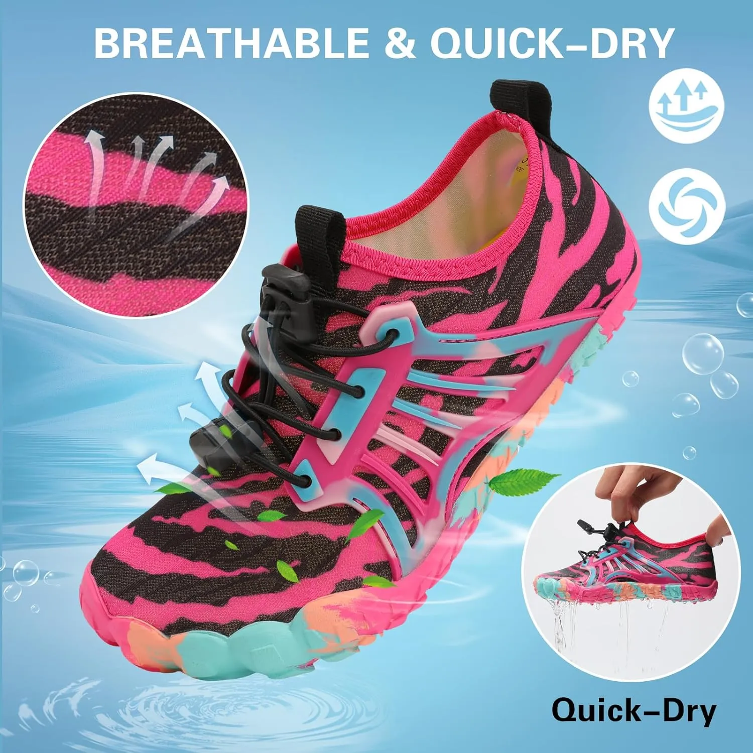 Scurtain Water Shoes for Kids Boys Girls Quick Dry Aqua Shoes Barefoot Beach Sports Swim Pool for Little Big Kid with Drainage