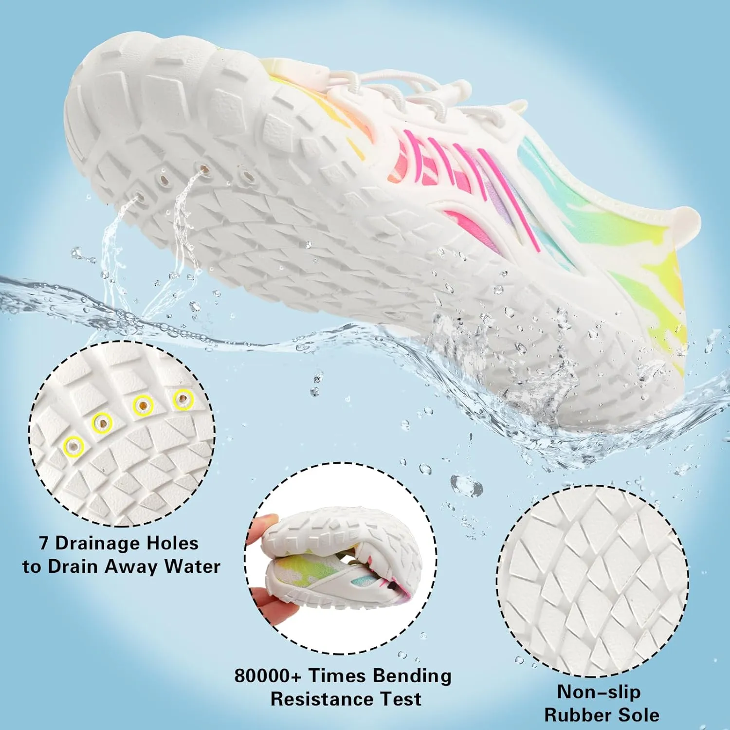Scurtain Water Shoes for Kids Boys Girls Quick Dry Aqua Shoes Barefoot Beach Sports Swim Pool for Little Big Kid with Drainage