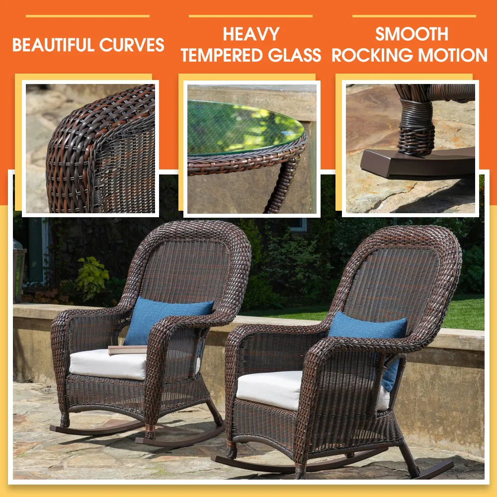 Sea Pines Wicker 3pc Rocking Chair Set